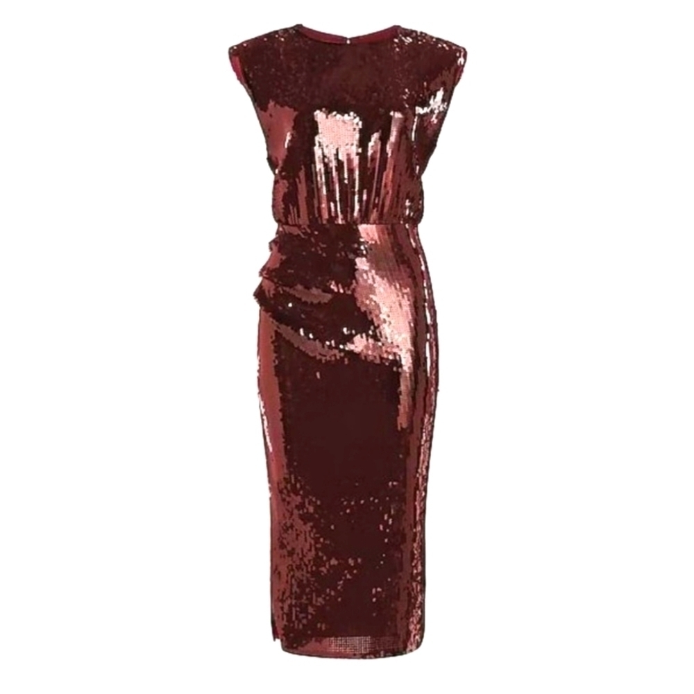 Express Sequined Midi Dress Capped Sleeves‎ Oxblood